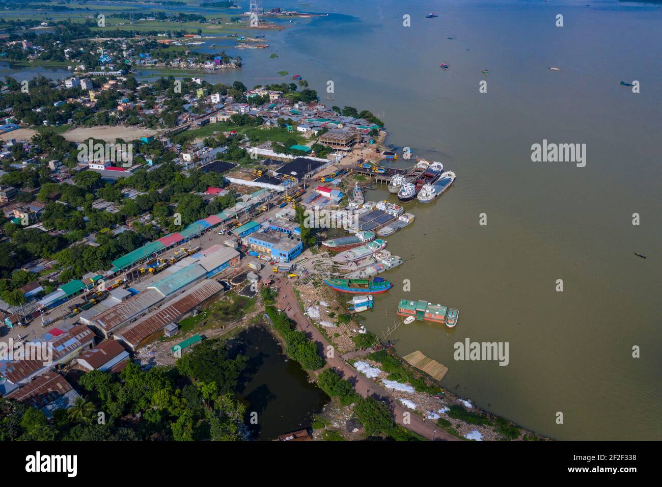 Aerial view of the Bhairab Bazar river port at Bhairab Bazar, Kishorganj, Bangladesh Stock Photo