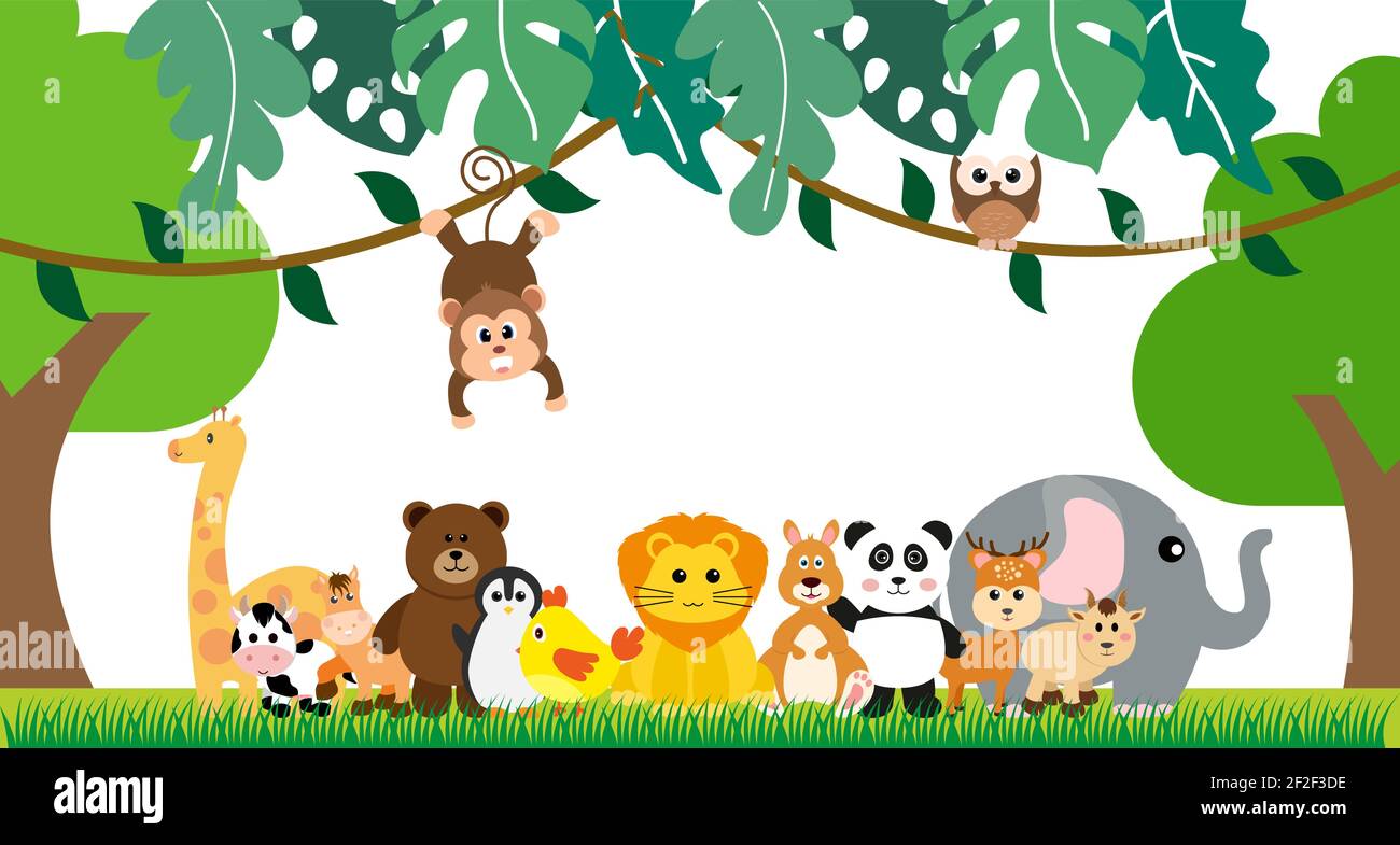Vector Cute Jungle Animals in Cartoon Style, wild Animal, Zoo ...