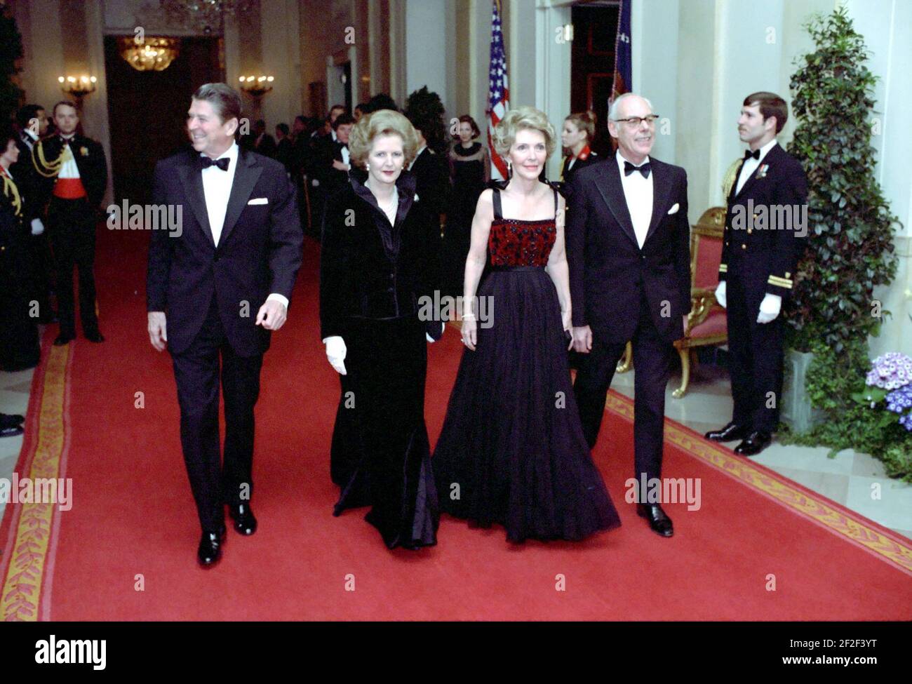 President Ronald Reagan, Nancy Reagan, Margaret Thatcher, and Denis Thatcher. Stock Photo