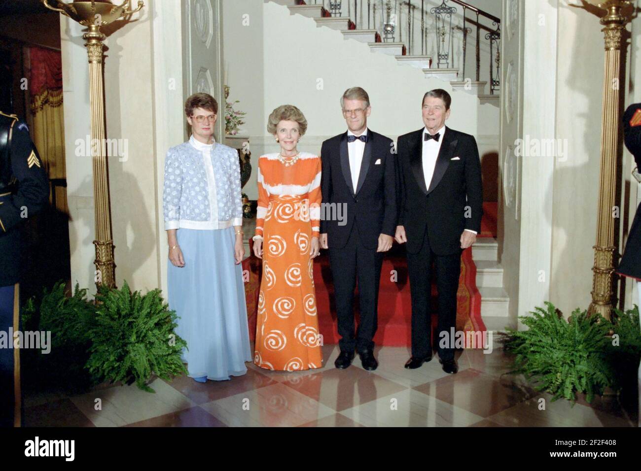 President Ronald Reagan, Nancy Reagan, Ingvar Carlsson, and Ingrid Carlsson. Stock Photo
