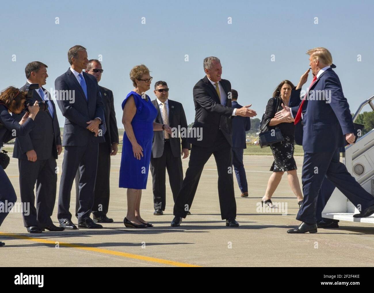 President Trump lands at Joe Foss Field 02. Stock Photo