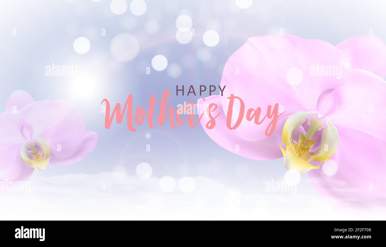 Happy Mothers Day Background with Realistic orchid flowers. Vector Illustration Stock Vector