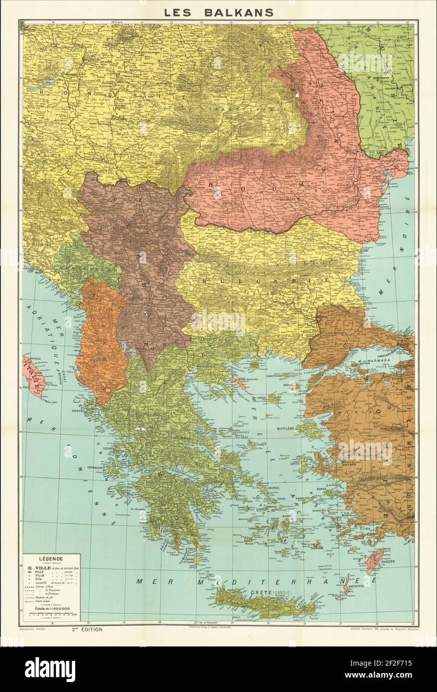 Pre-World War I map of the Balkan peninsula showing the borders after the treaty of Treaty of Bucharest in 1913. Stock Photo