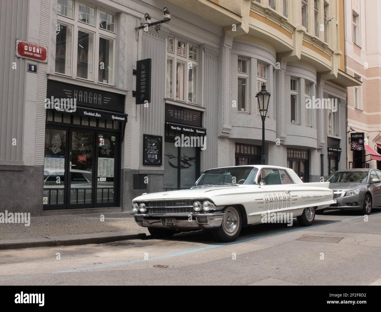 Old time Cadillac Coupe De Ville in street of Prague Stock Photo