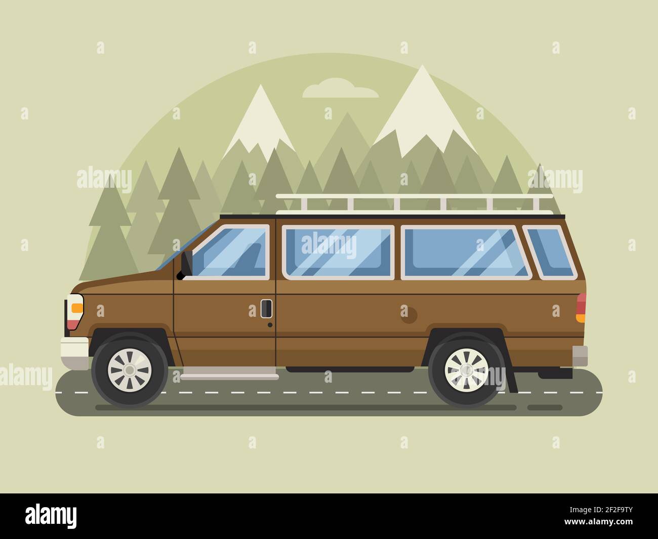 Road Trip Scene with Cartoon Family Pickup Stock Vector