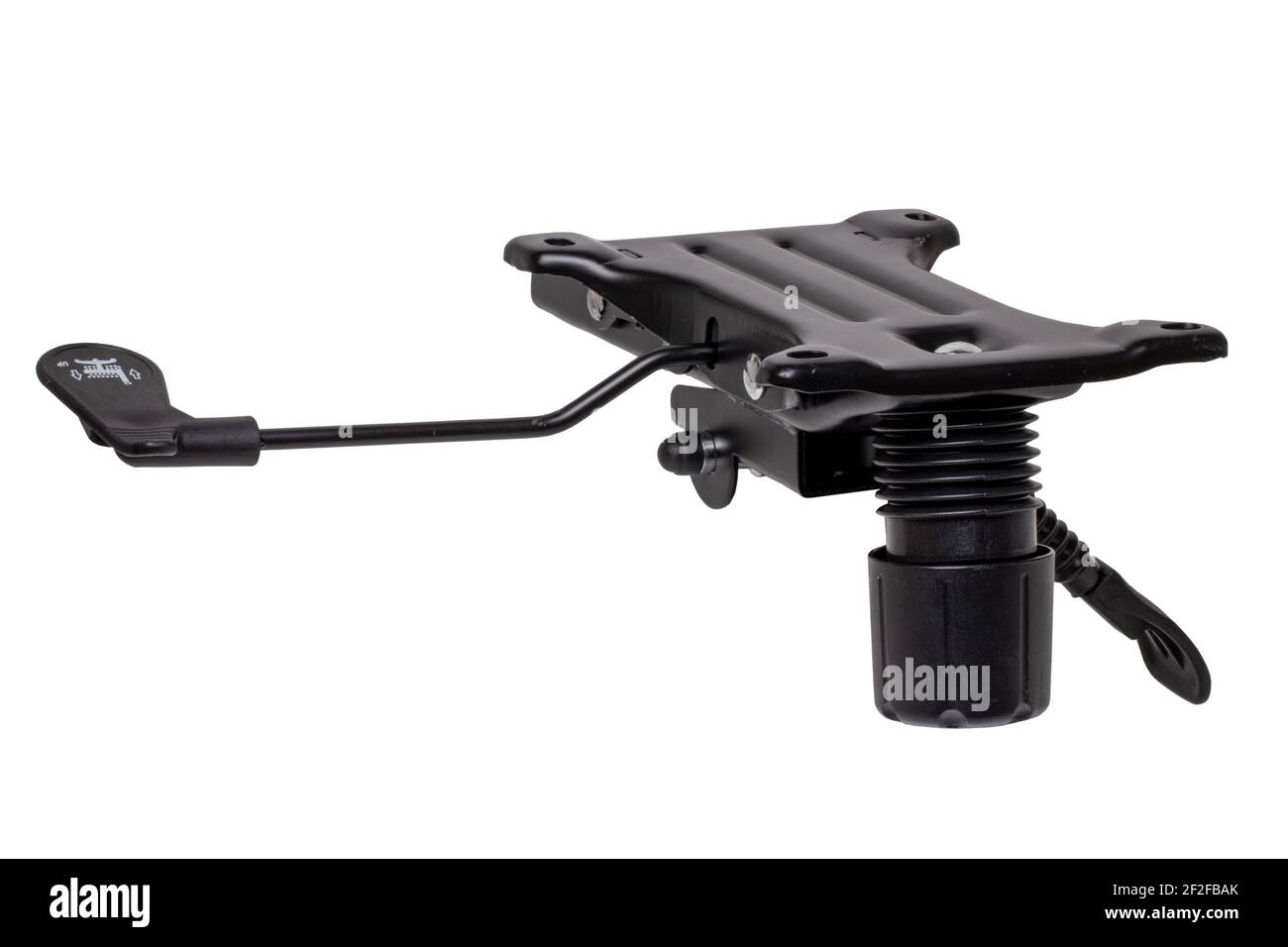 Closeup of a steel base plate for fixing under the seat cushion of the