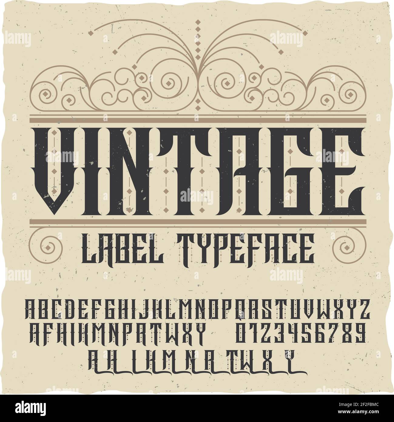 Vintage label typeface poster with alphabet and figures on the black background vector illustration Stock Vector