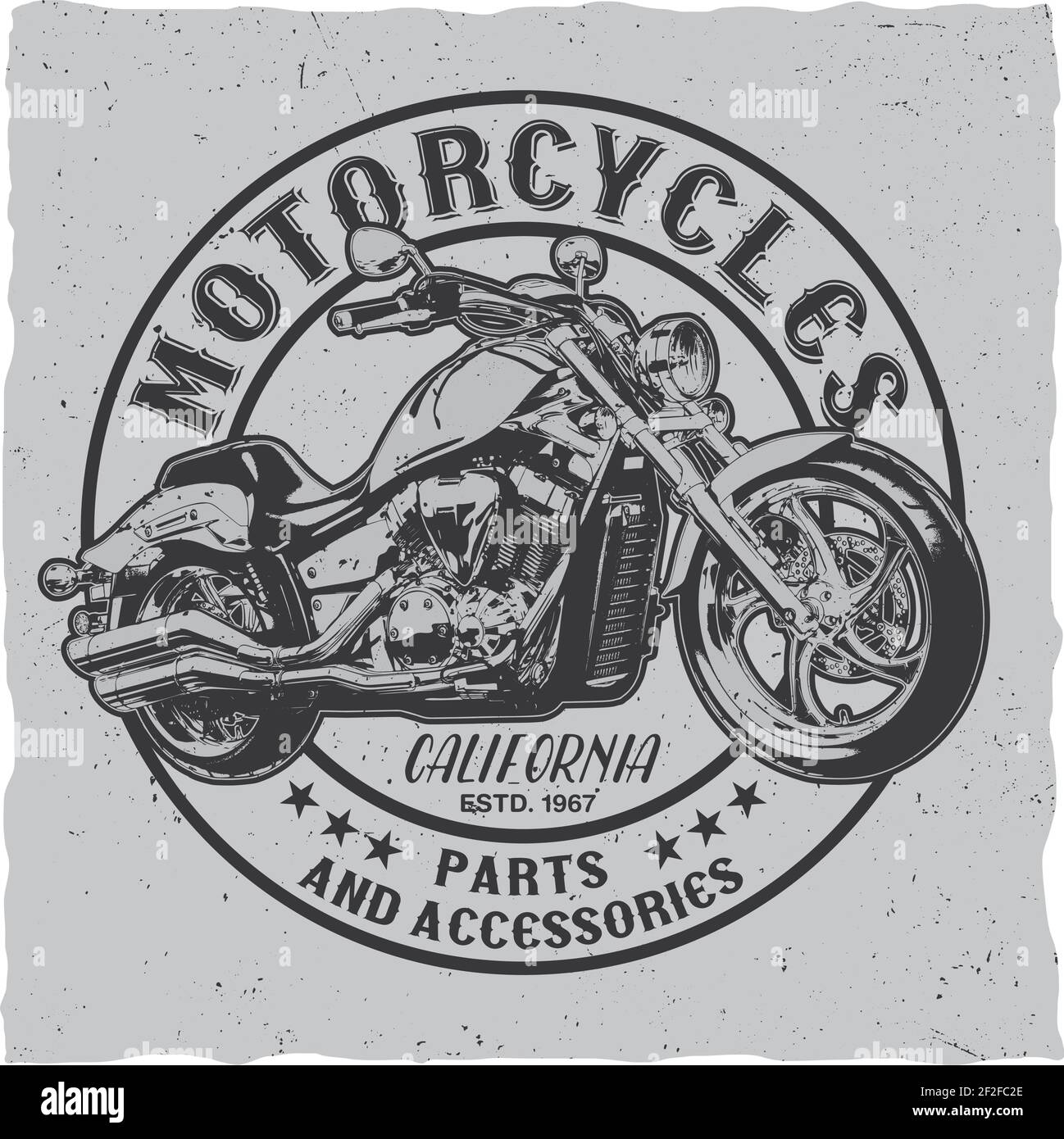 California motorcycles poster with parts and accessories label design