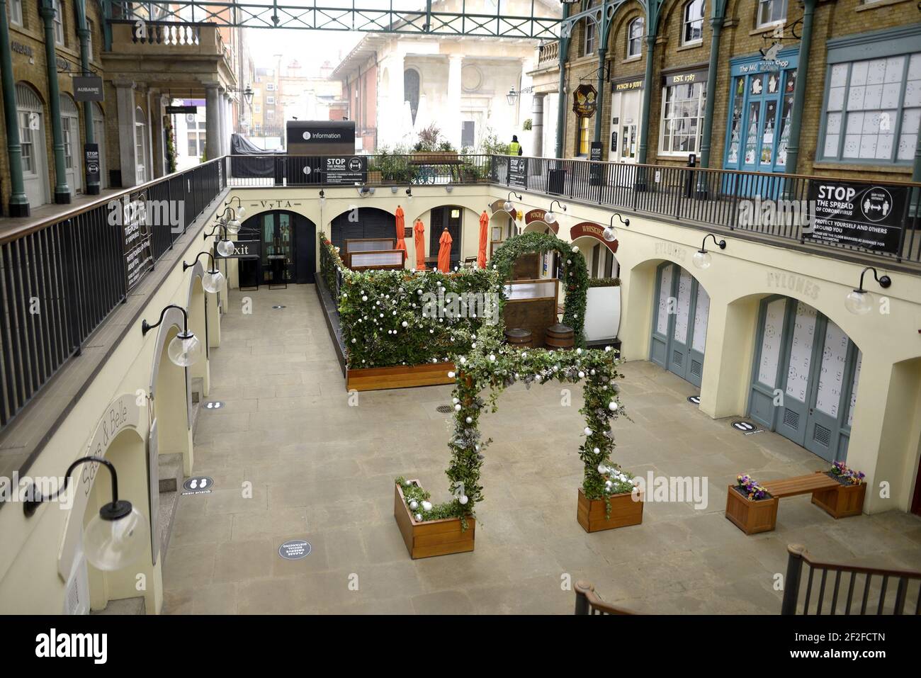London, England, UK. Covent Garden market deserted during the COVID pandemic, March 2021 Stock Photo