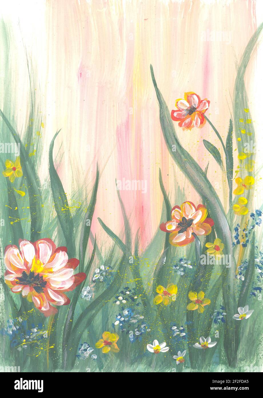 Meadow of pink flowers abstract watercolor background with meadow ...