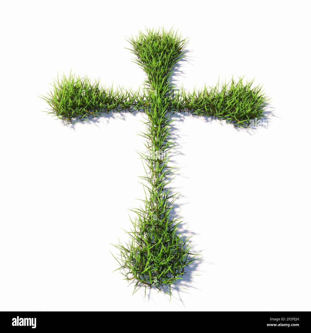 Concept or conceptual green summer lawn grass isolated on white background, sign of religious christian cross. A 3d illustration metaphor for God Stock Photo