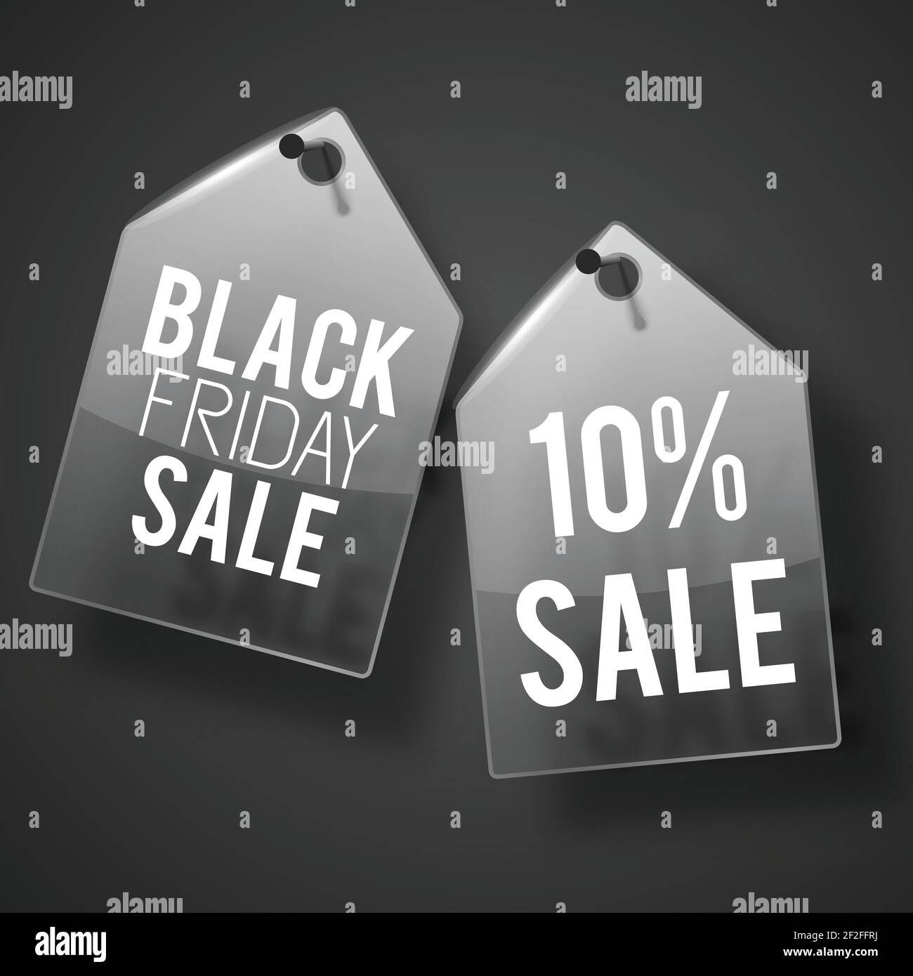 Two dark gray nailed down to the wall sale tag set with black friday sale description vector illustration Stock Vector