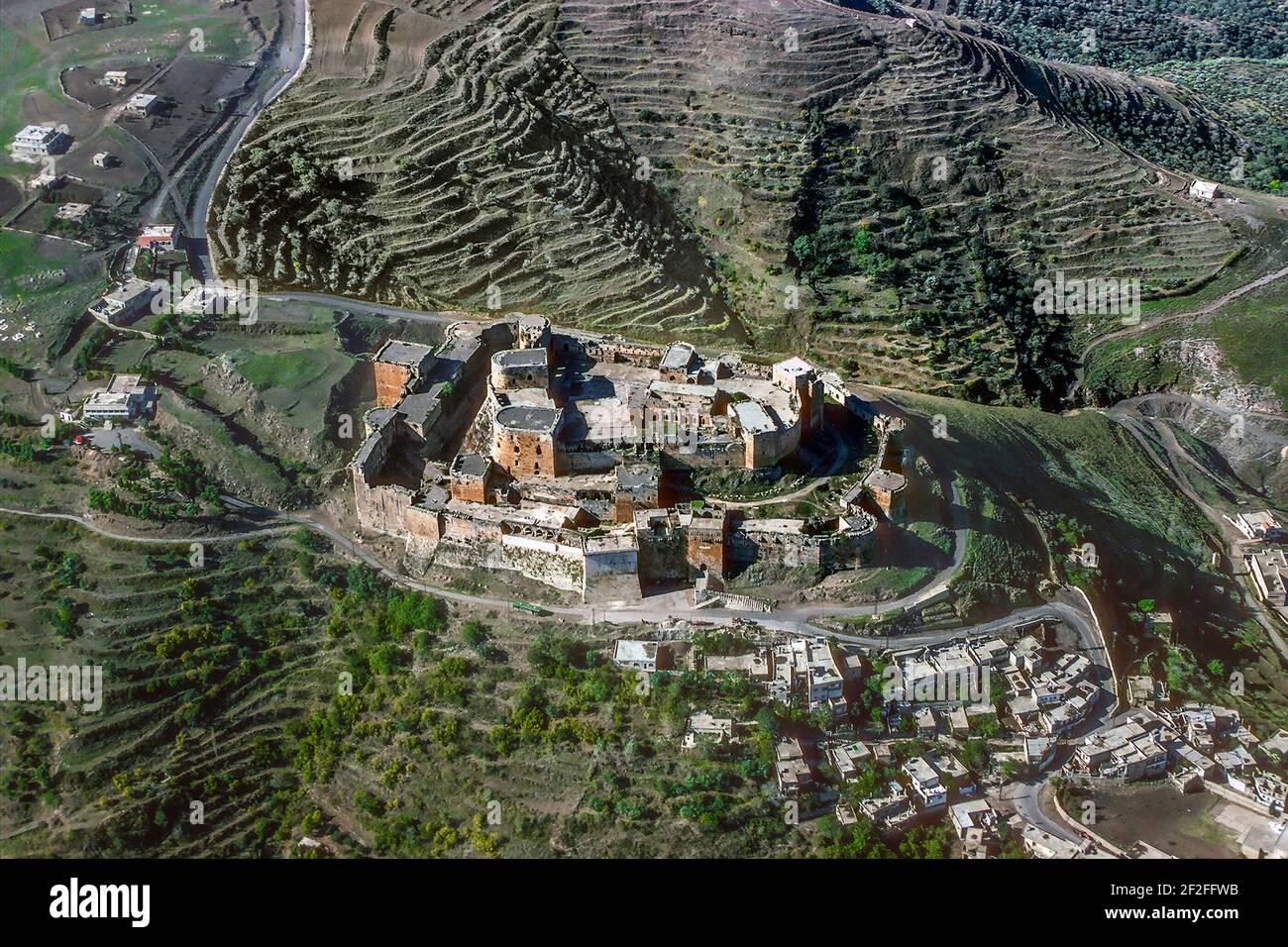 Aerial view Krak de Chevaliers Crusader Castle   Northern Syria Stock Photo