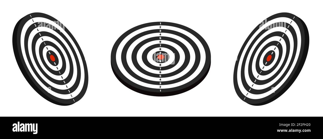 3D sports target with red center. Black and white board target