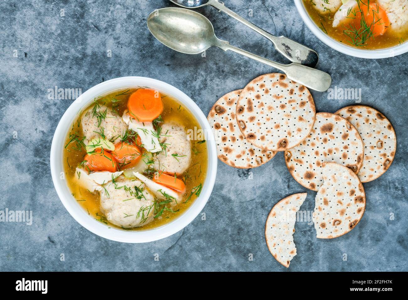 Chicken and matzo ball soup traditional Ashkenazi Jewish dish for