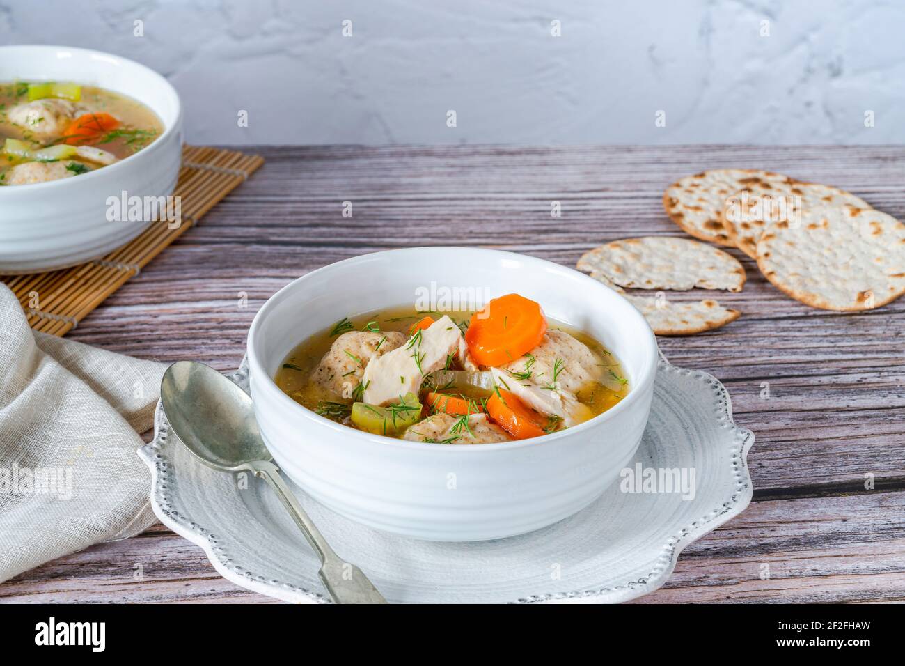 Chicken and matzo ball soup - traditional Ashkenazi Jewish dish for ...