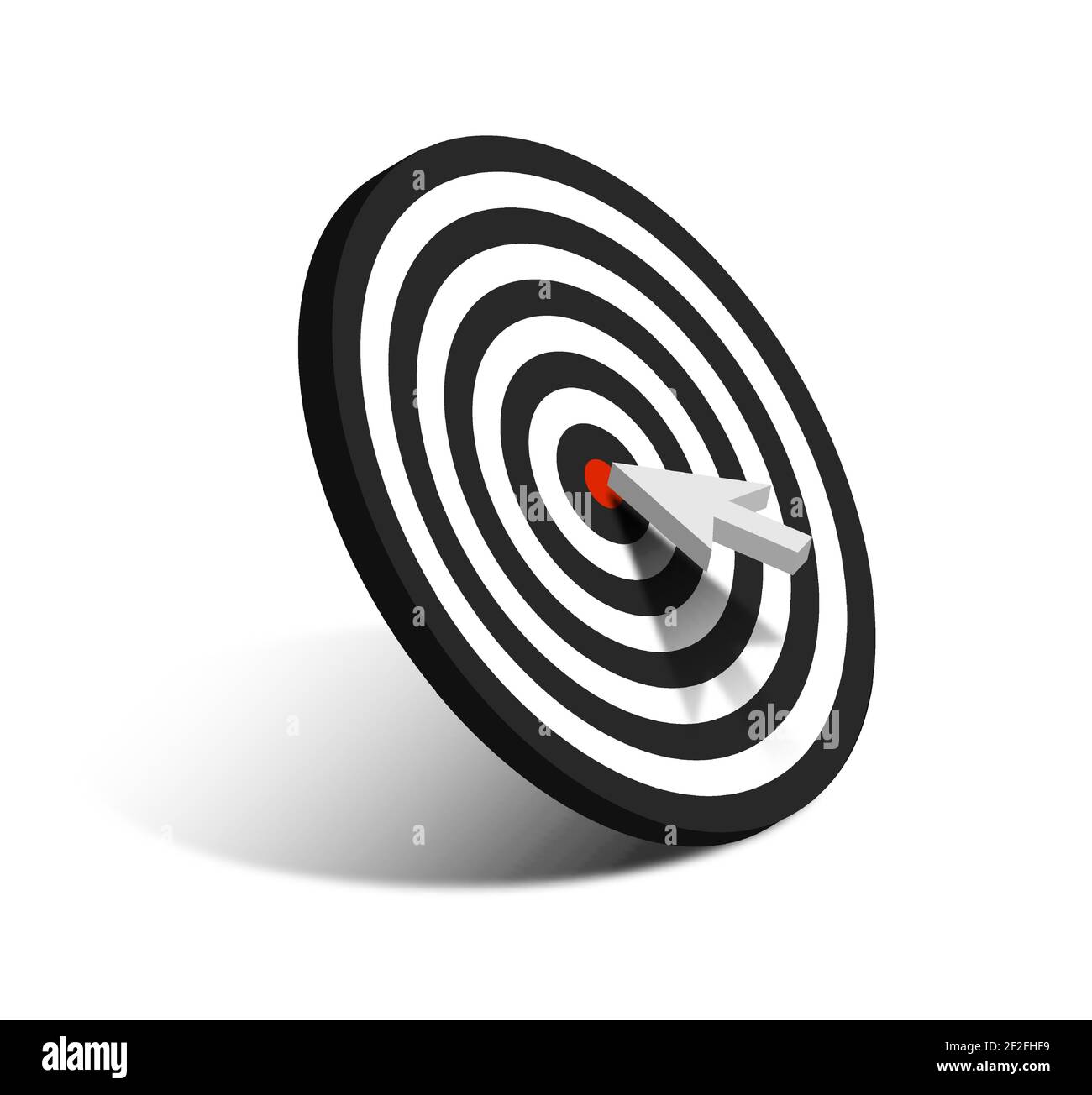 3D arrow points to red center of sports target. Black and white board