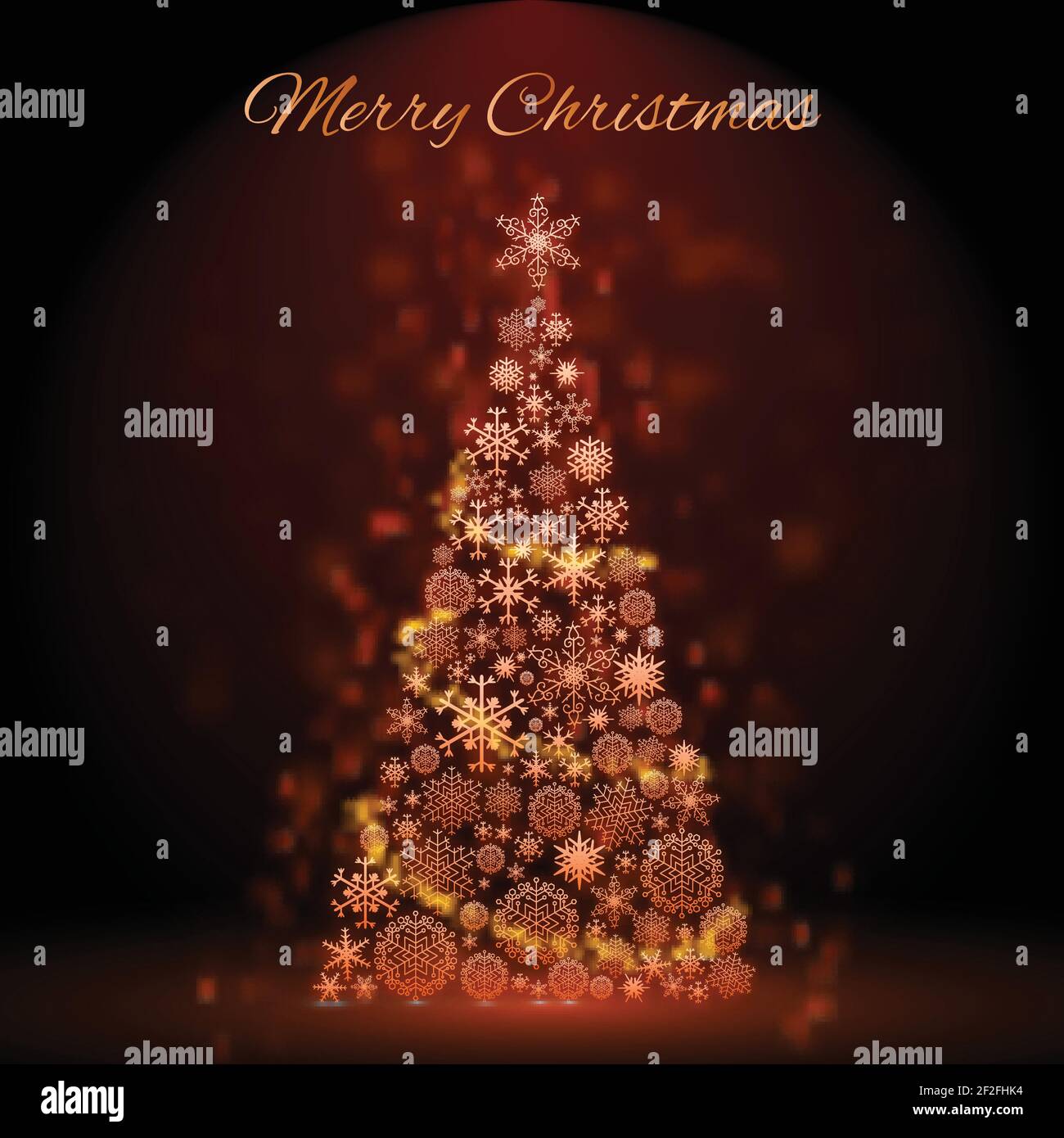 Glowing golden decorated christmas tree on dark background flat vector ...