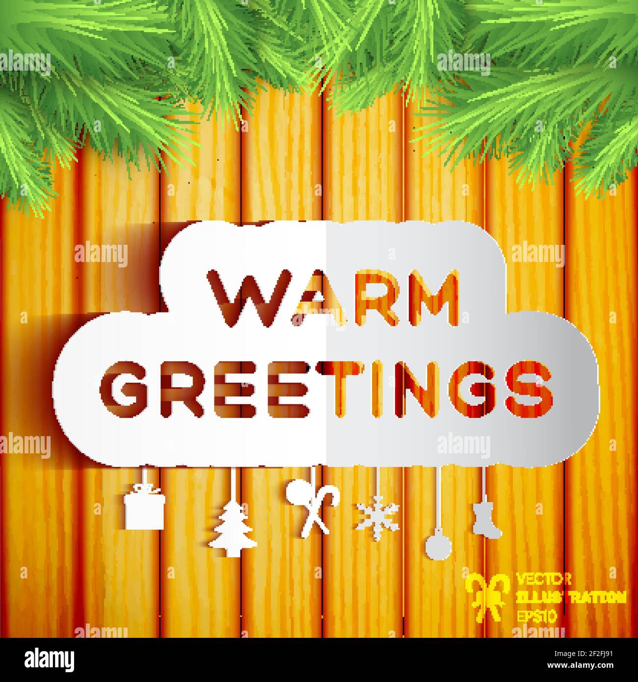 Christmas greeting template with paper decorative elements green fir ...
