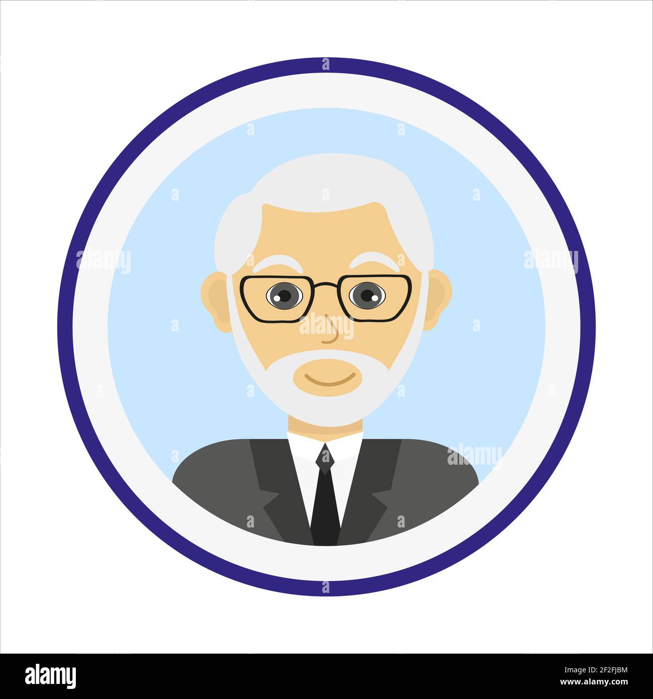 Smiling man face with white hair, beard and mustache and wearing glasses. Male face. Man avatar on blue background. Handsome mature man portrait. Isol Stock Vector