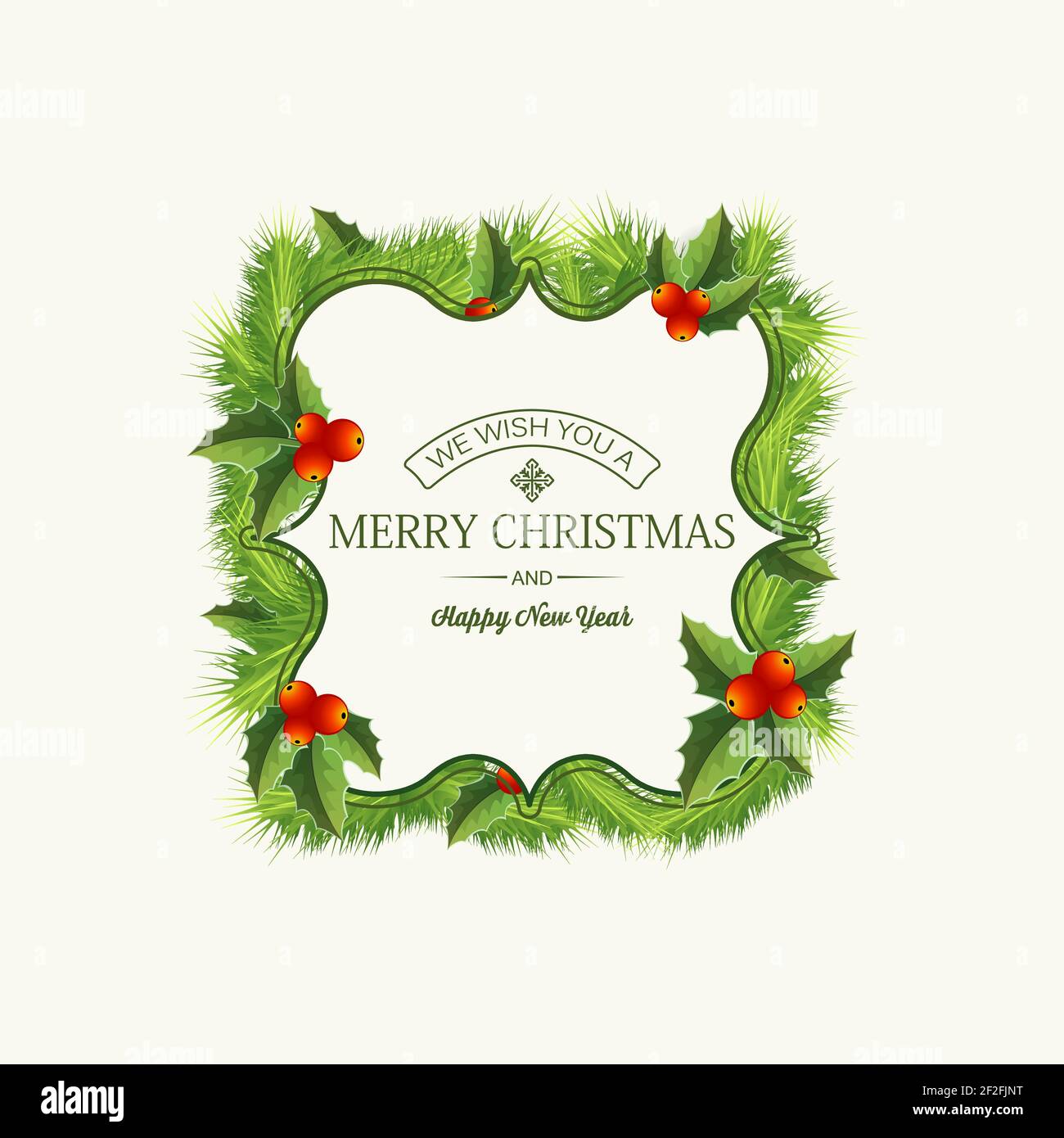 Christmas greeting template with text in frame and wreath of fir ...