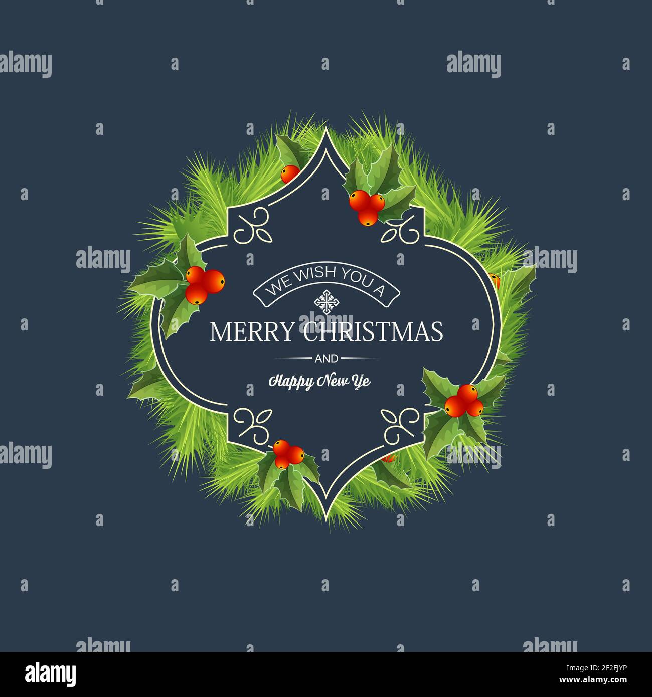 Greeting Christmas coniferous wreath template with text in elegant ...