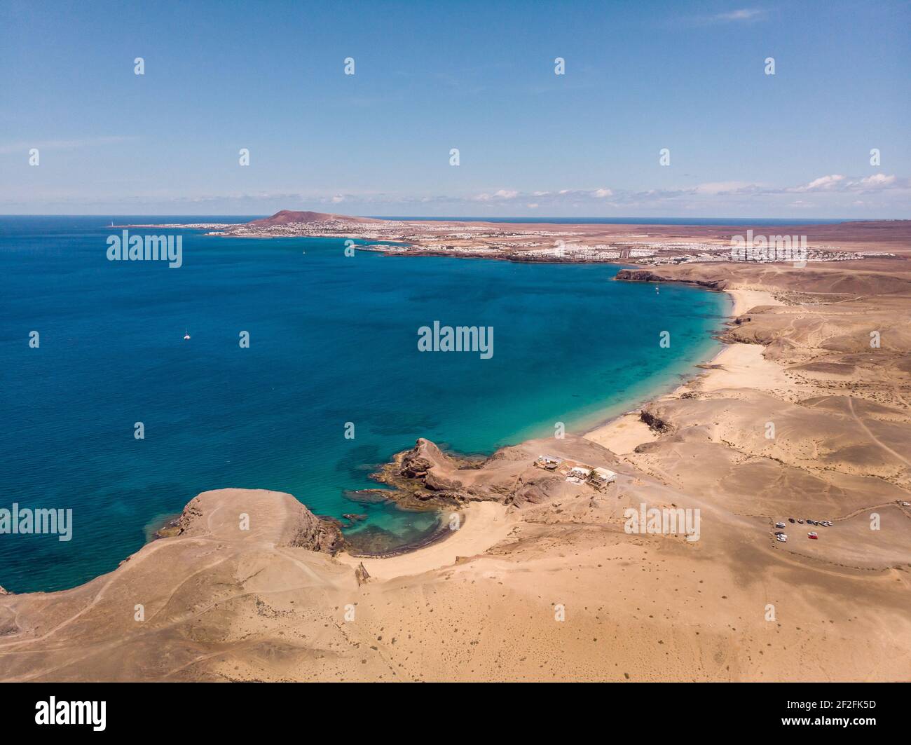 Papagayo Beaches aerial drone view - Playa Blanca - Lanzarote - Canary Islands Stock Photo