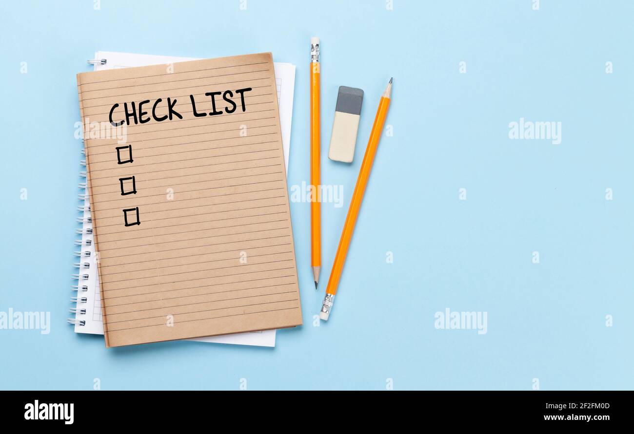 Check List Backdrop Business desk workplace with check list notepad and office objects over ...