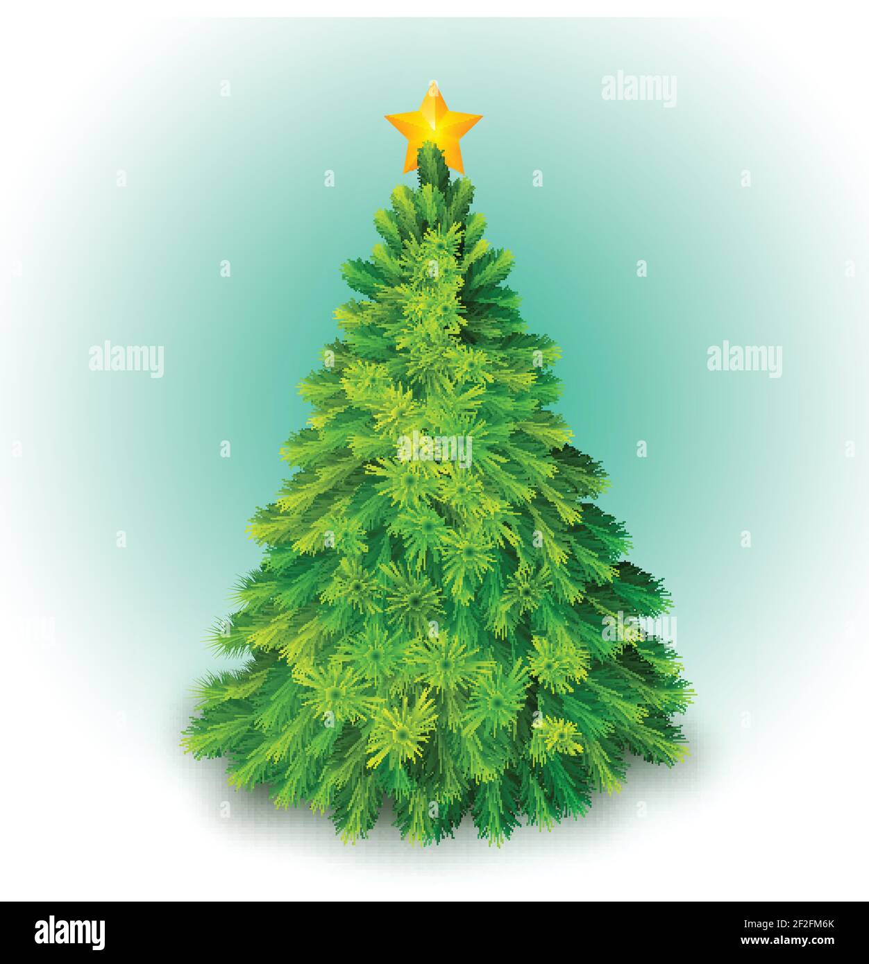 Big christmas tree decorated with yellow star background flat vector ...