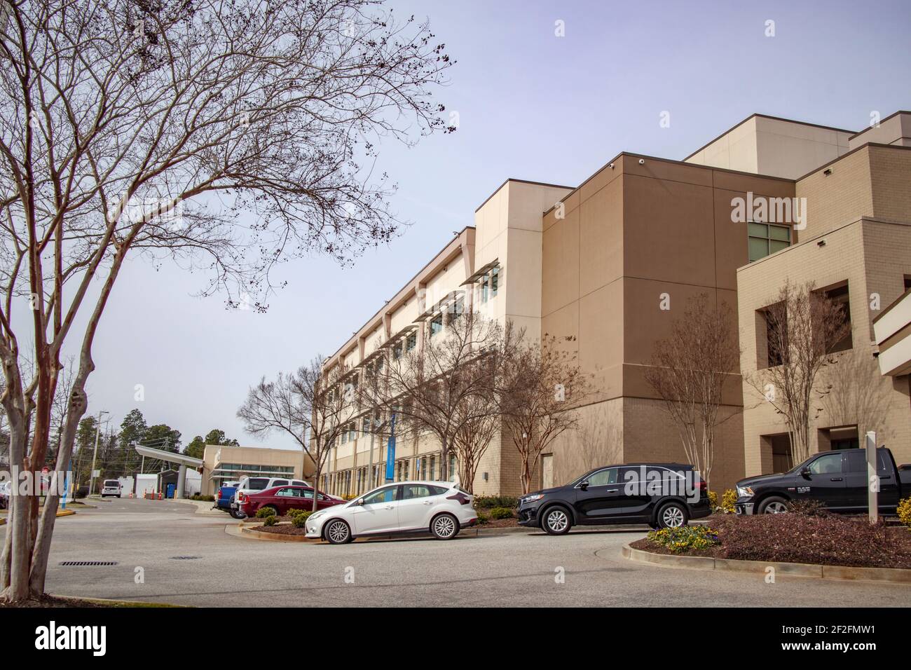 Augusta, Ga USA 02 03 21 Doctors Hospital entrance with parked cars