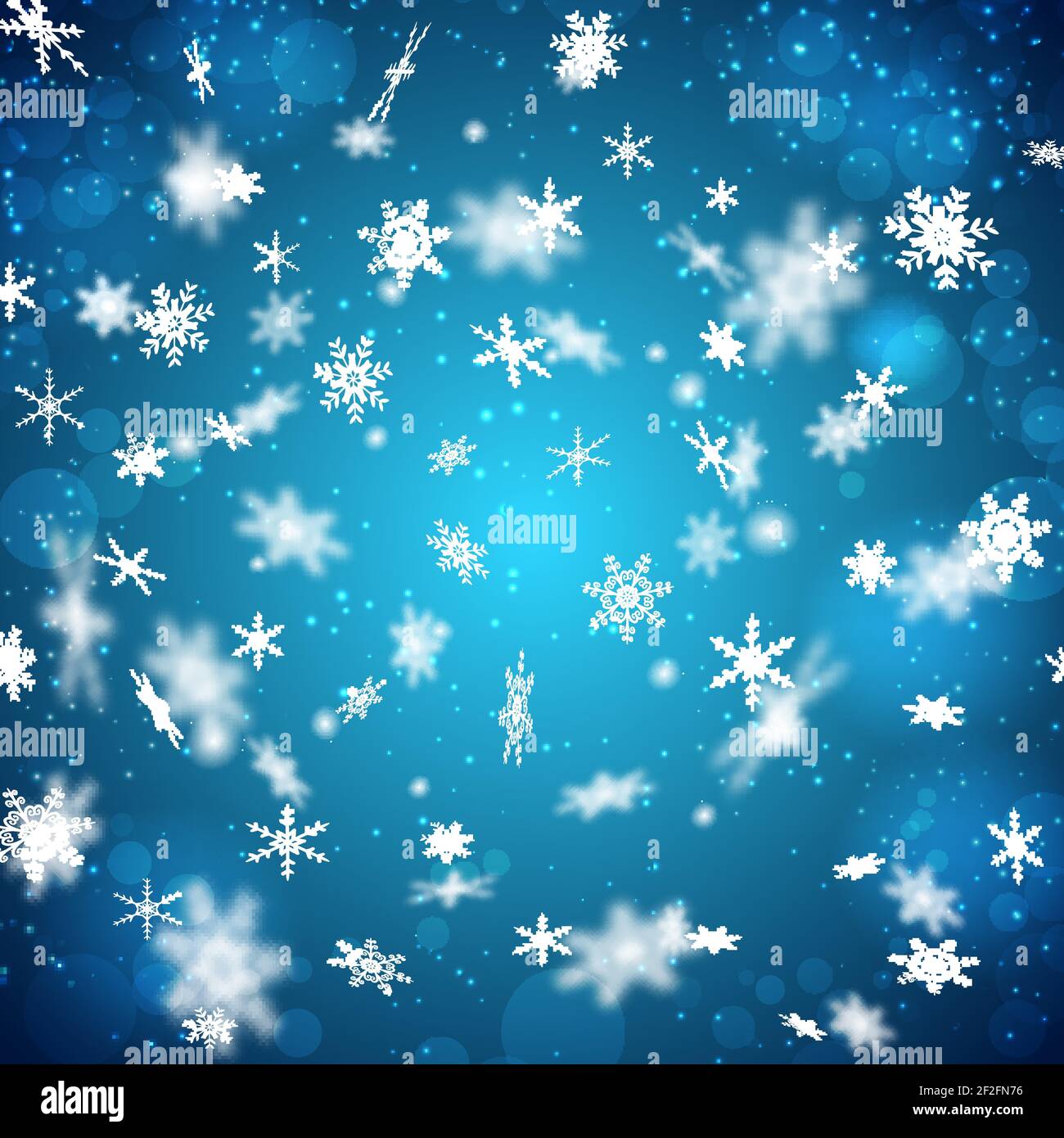 Flat design blue background with falling white snowflakes of different ...