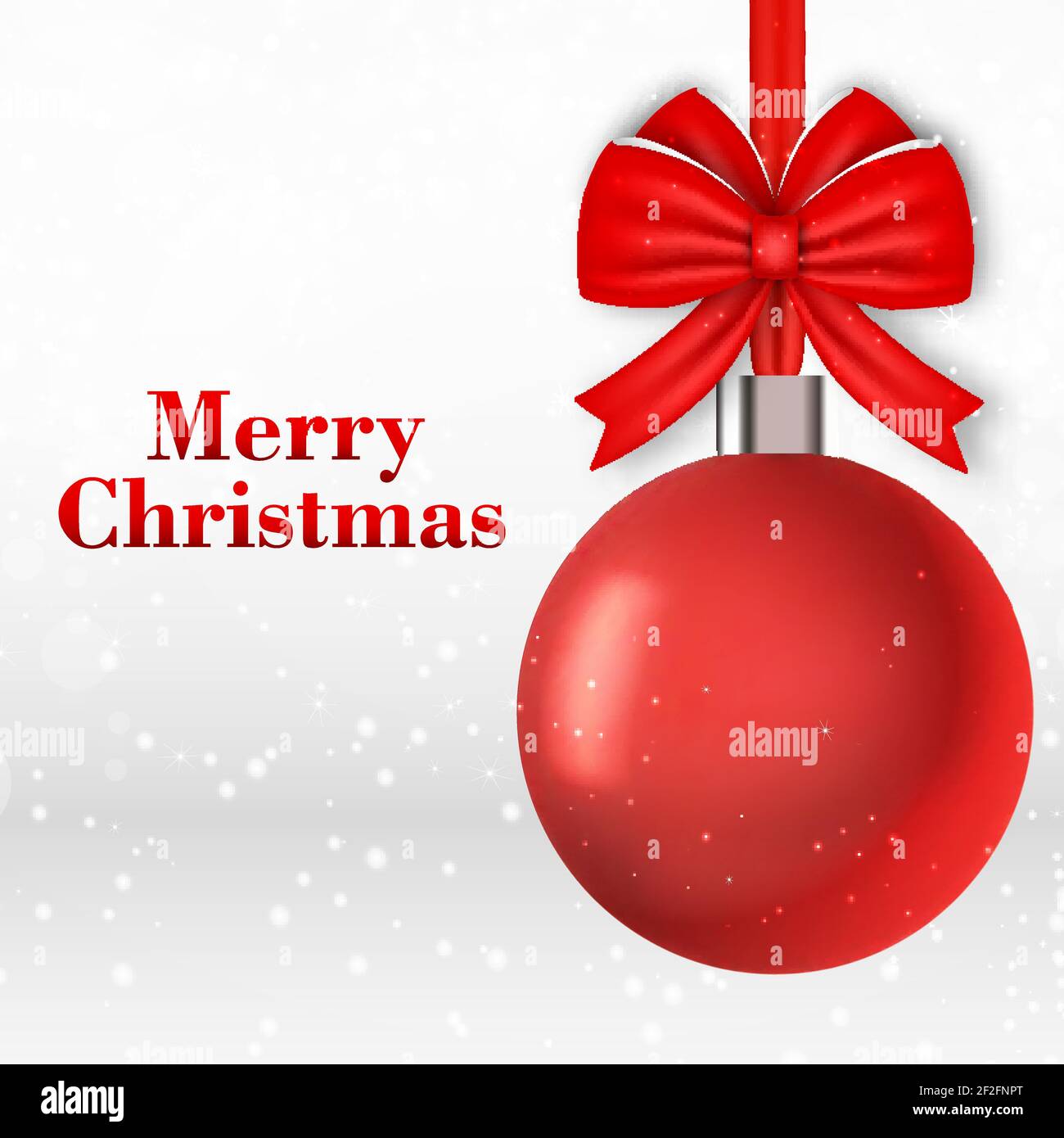 Red ball on falling snowflakes merry christmas background flat vector ...