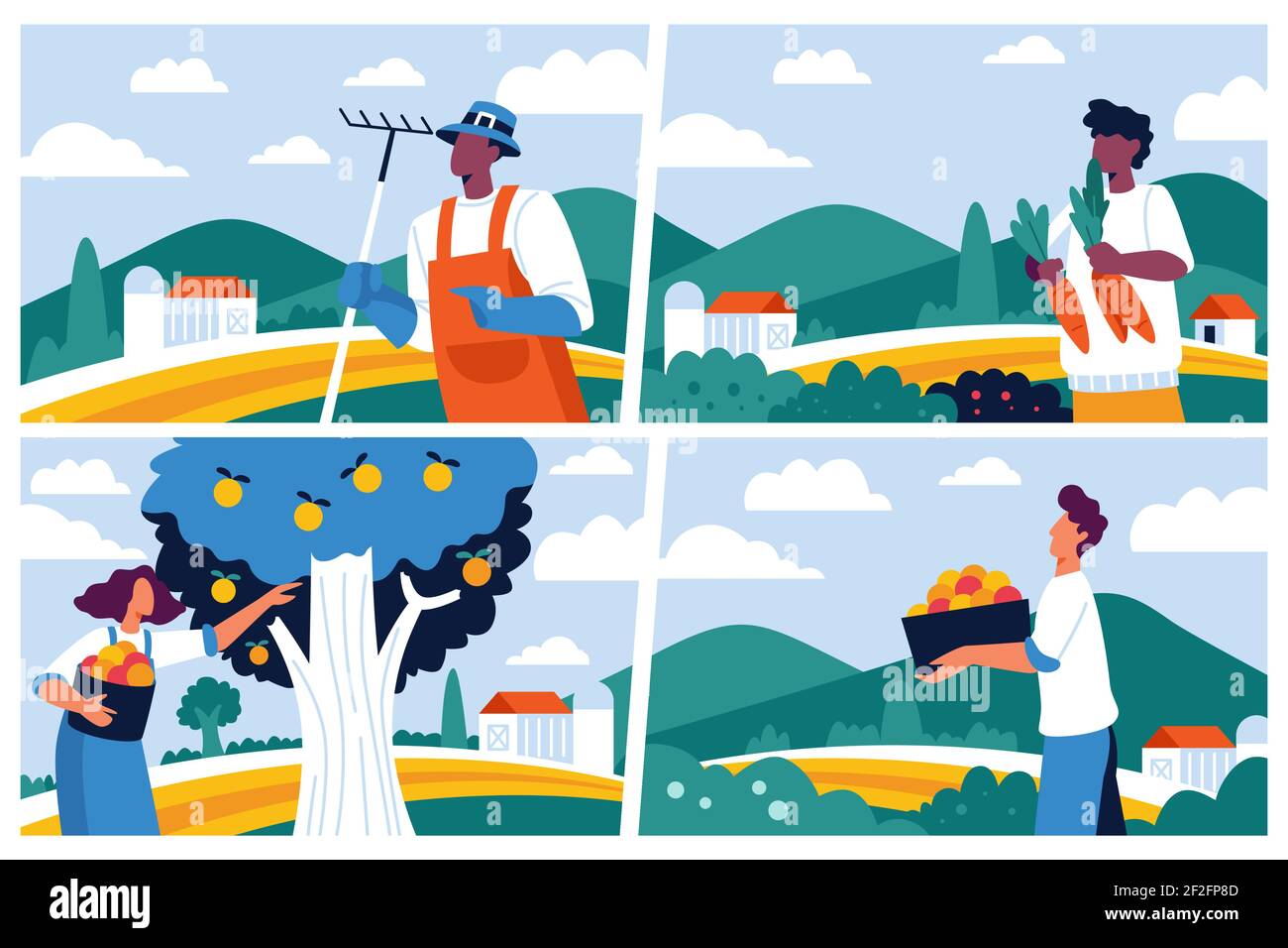 Organic flat farming profession collection Vector illustration Stock ...