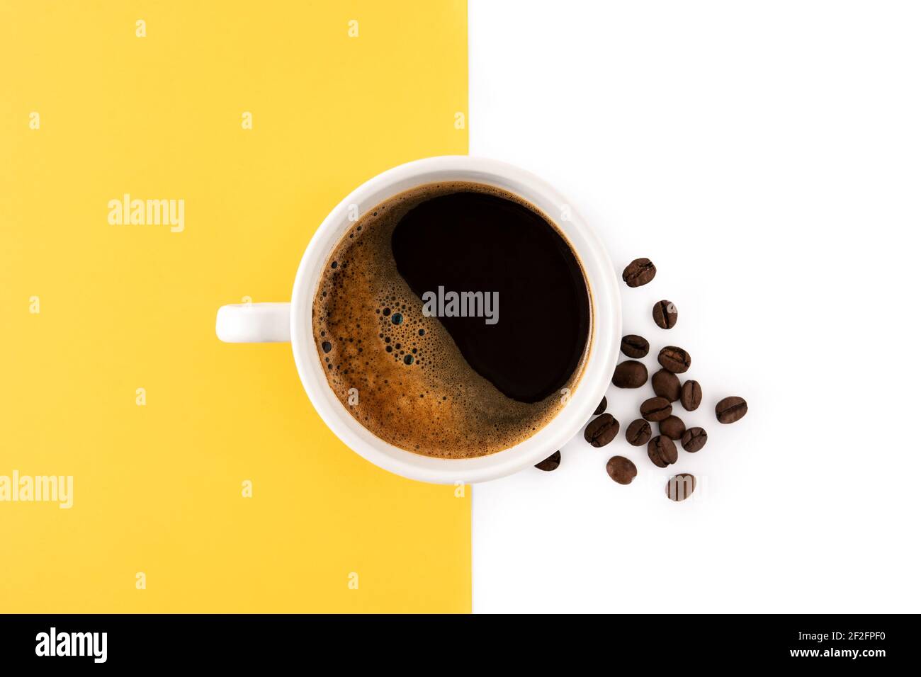 Hot coffee cup  on yellow and white background Stock Photo
