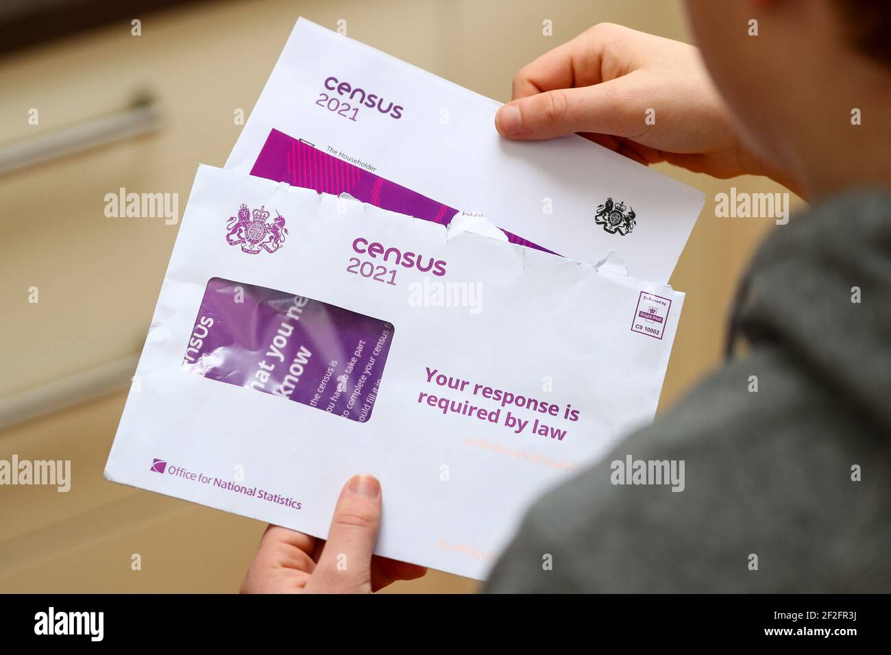 Opening the UK census 2021 letter Stock Photo