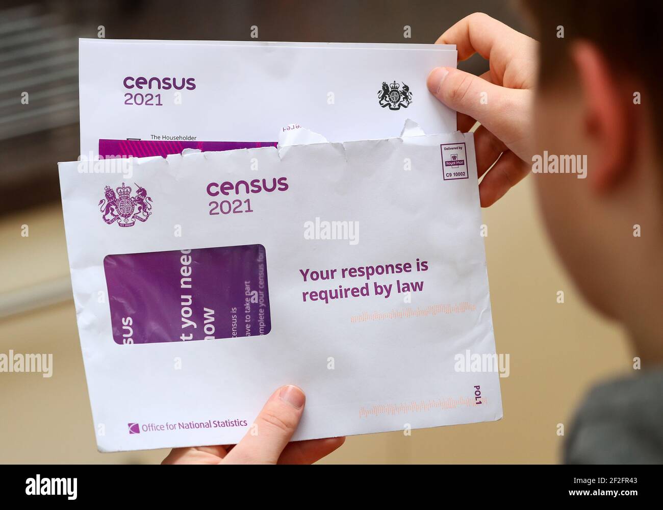 Opening the UK census 2021 letter Stock Photo