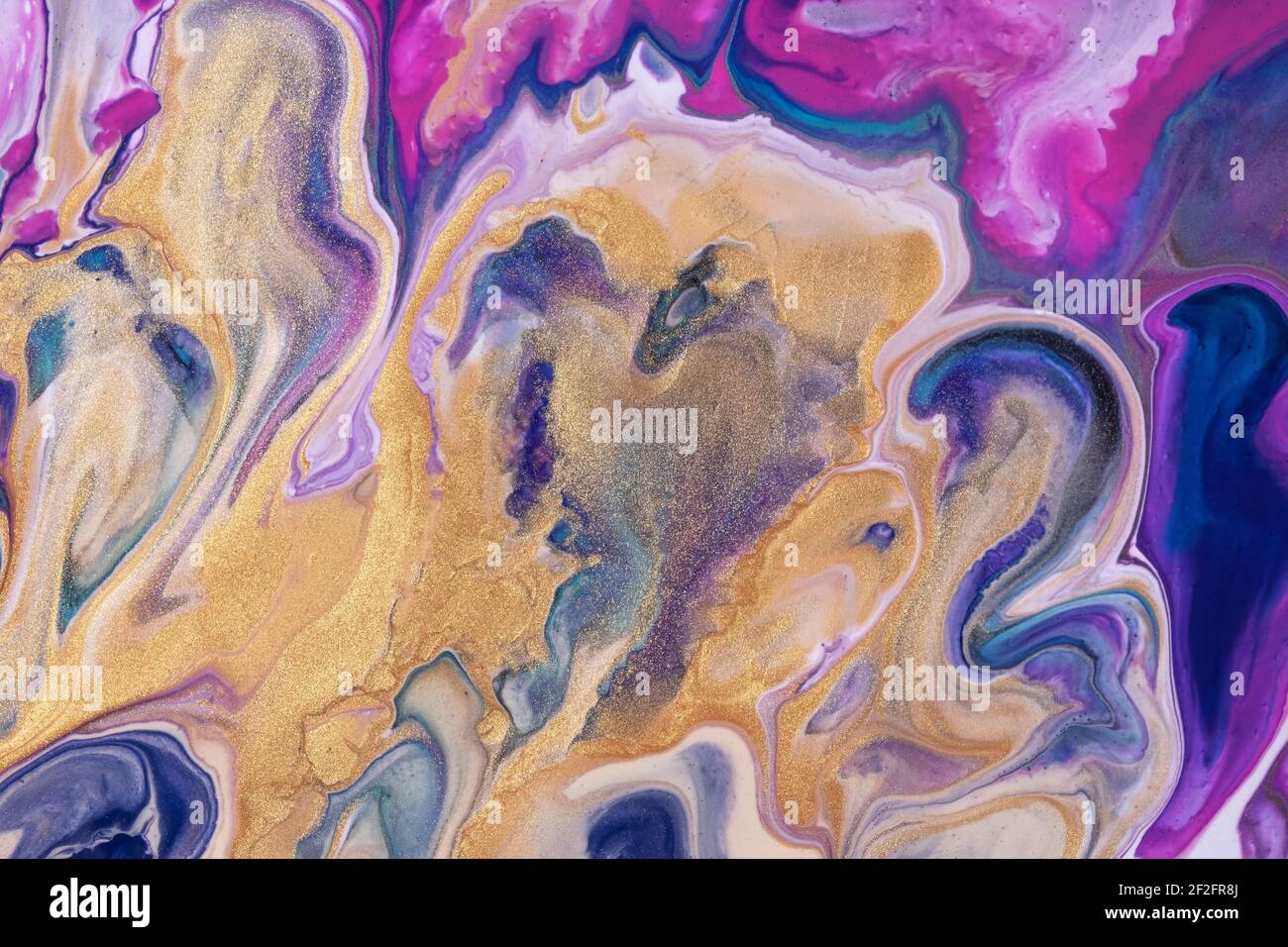 Abstract fluid art background purple and golden colors. Liquid acrylic ...