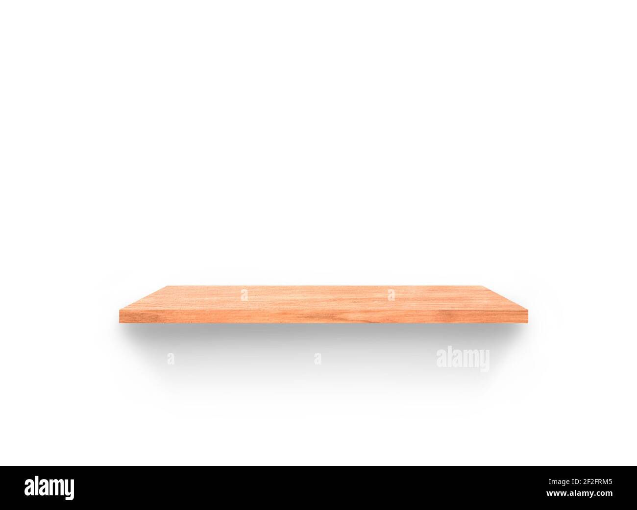 Brown wood shelf isolated on white background with clipping path for