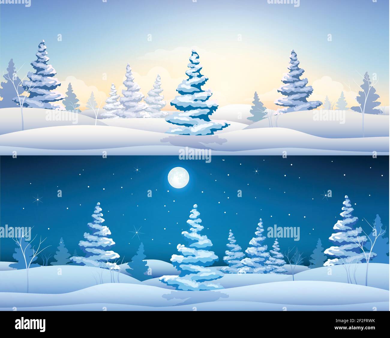 Beautiful winter horizontal banners with fairy landscape snowy fir ...