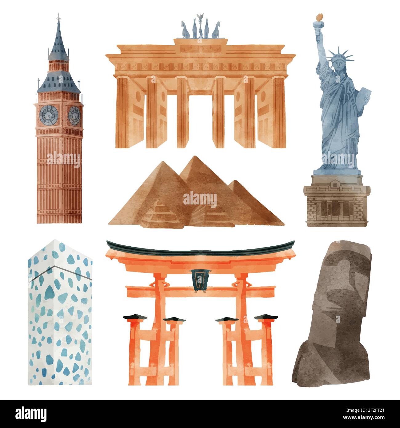 Watercolor landmarks collection Vector illustration. Stock Vector