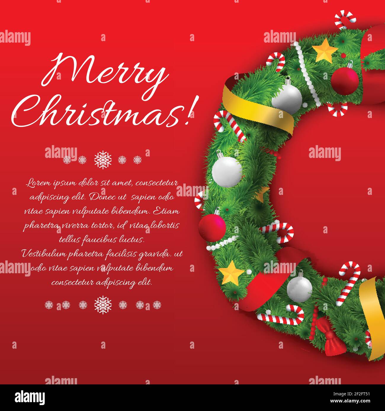 Decorative celebrating template with green wreath text ribbons bows ...