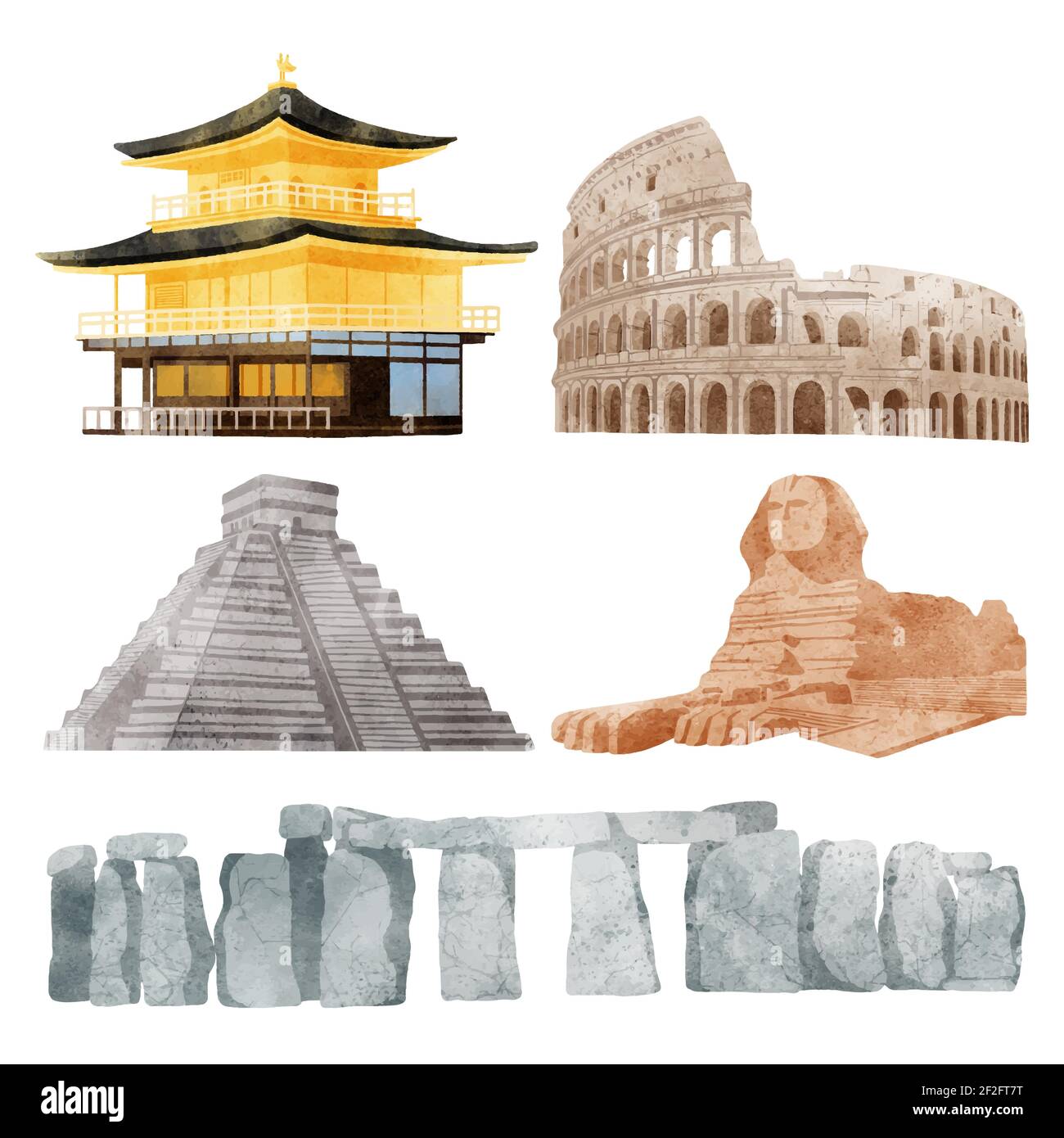 Watercolor landmarks collection Vector illustration. Stock Vector
