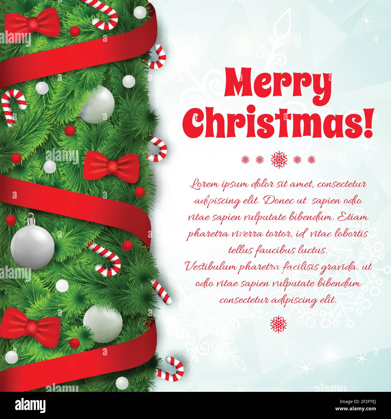 Festive holiday template with green fir branches greeting text ribbons ...