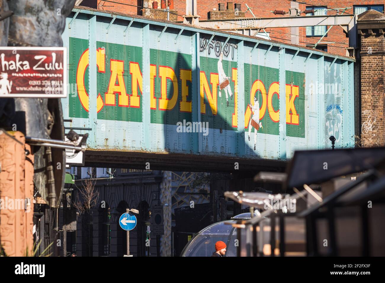 London, UK - 26 February, 2021 - Camden Lock bridge sign at Camden Market Stock Photo