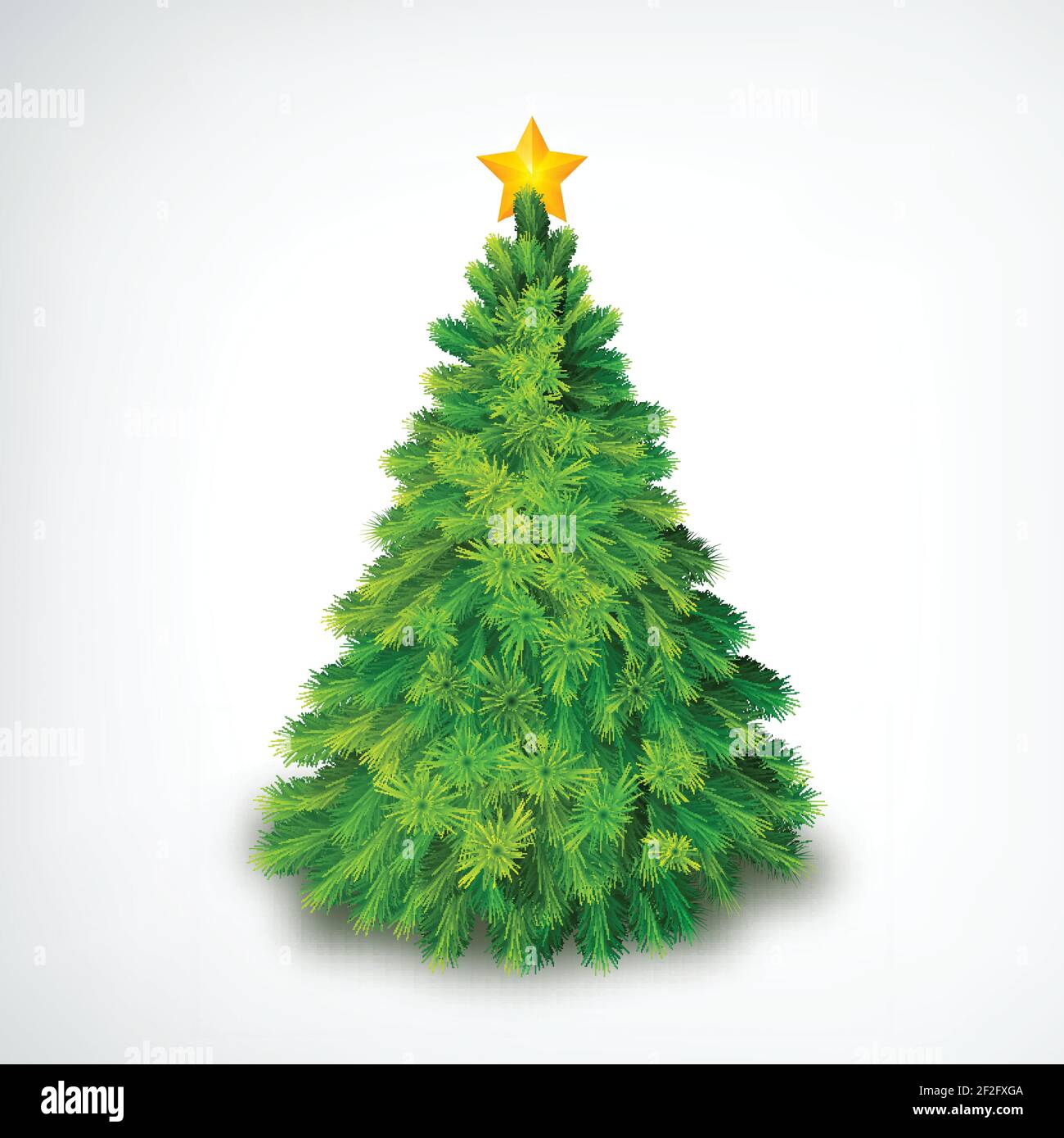 Realistic christmas tree with golden star on top on white background ...