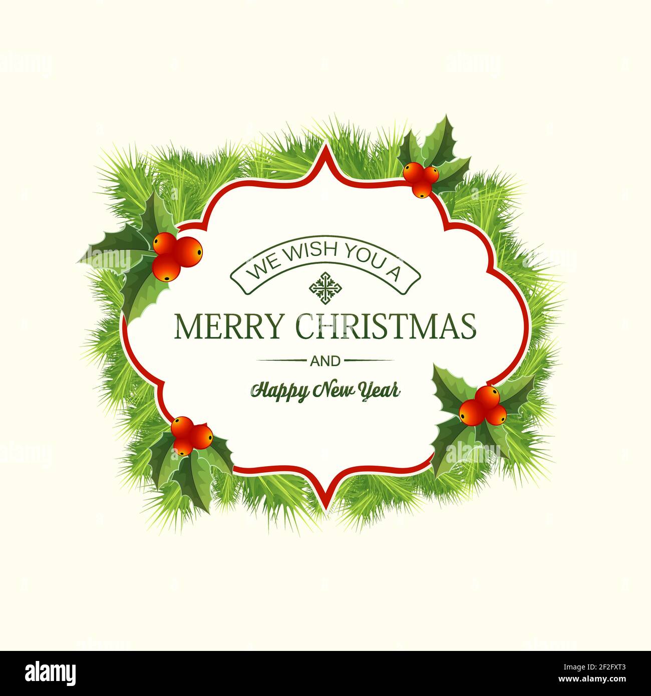 Realistic Christmas coniferous wreath template with greeting text in ...