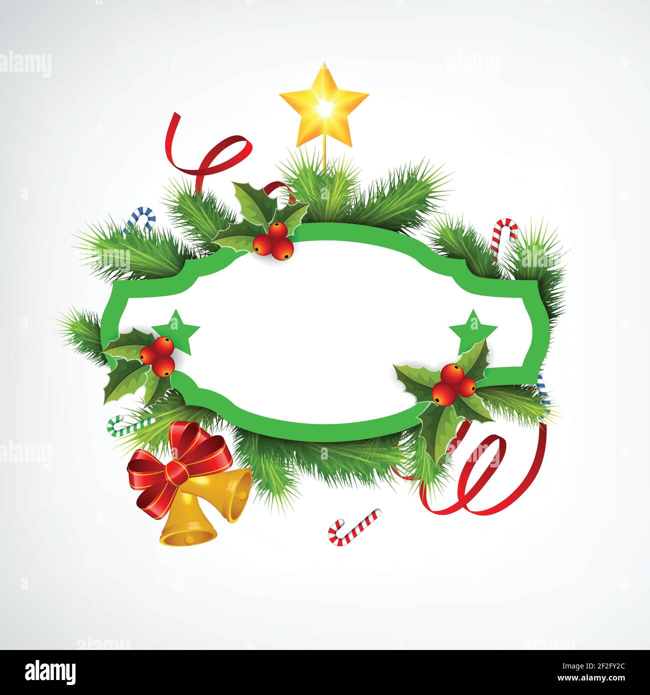 Realistic Christmas wreath concept with blank frame fir branches ...