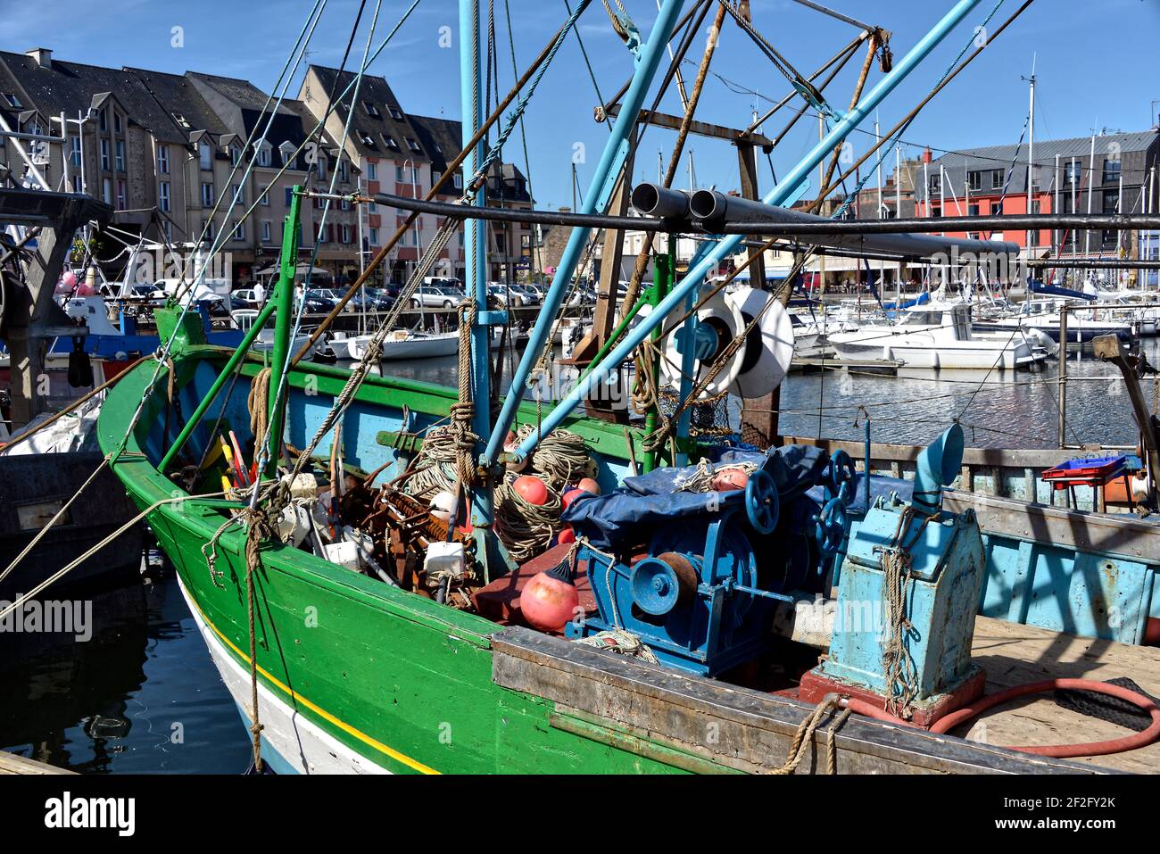 Fish boat in the port of Paimpol, a commune in the Côtes-d'Armor department in Brittany in northwestern France Stock Photo