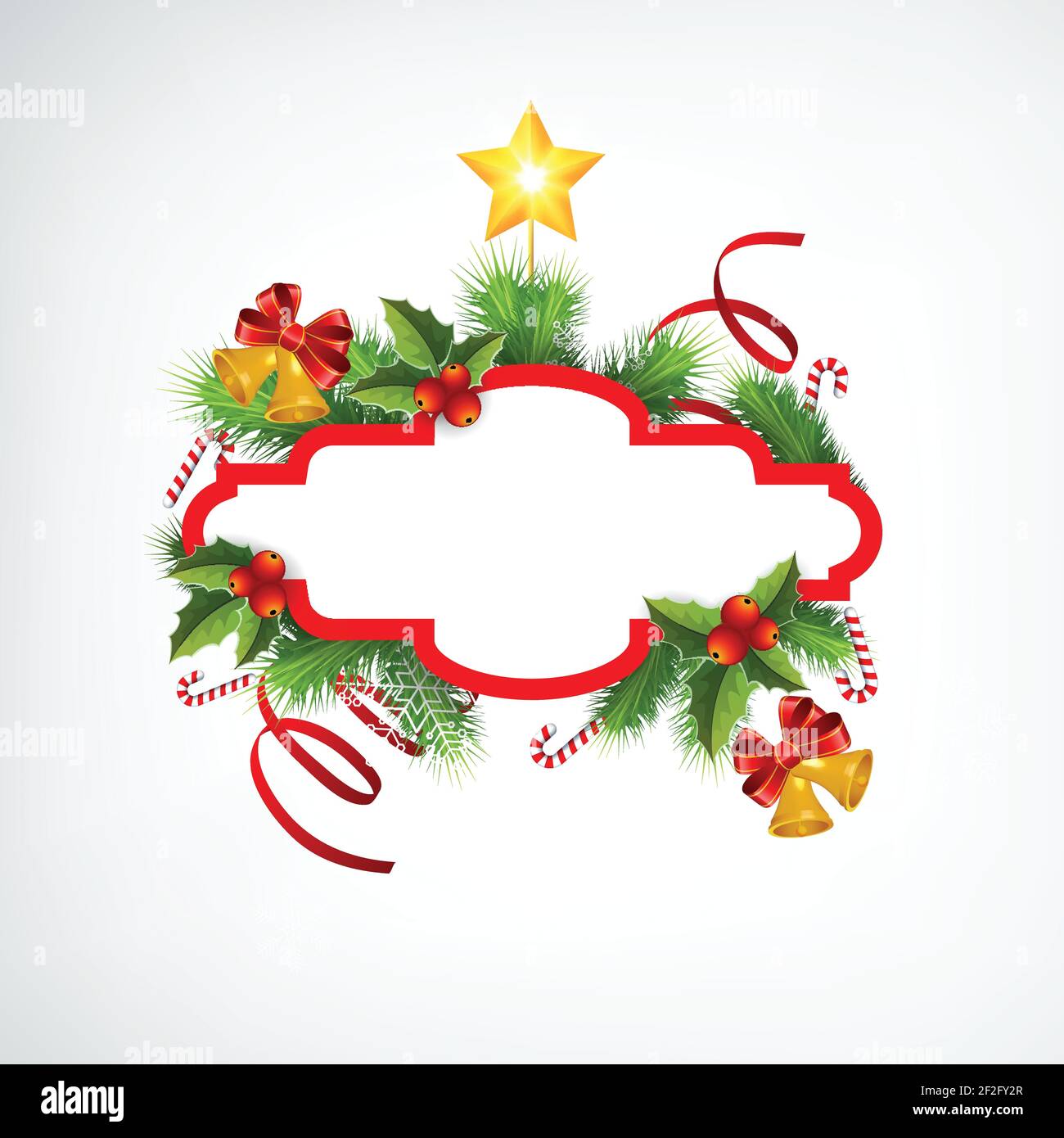 Christmas wreath greeting template with blank frame fir branches ...