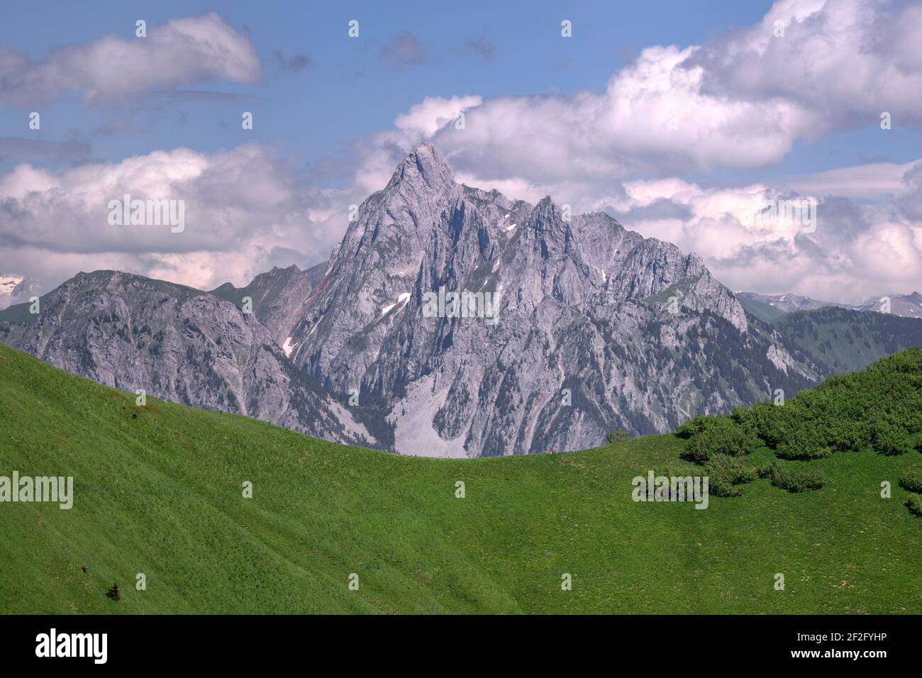 geography/travel, Switzerland, Vaud, Caux, Gummfluh summit (2458m) seen from Rochers de Naye in summe, Additional-Rights-Clearance-Info-Not-Available Stock Photo